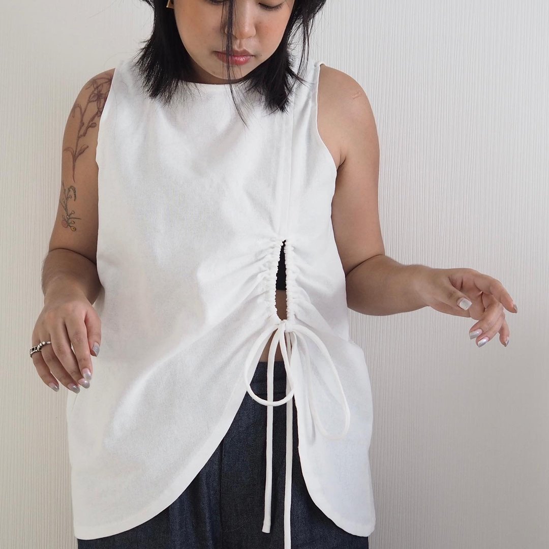 White Kiko sleeveless top - 女装上衣 - 亚麻 白色