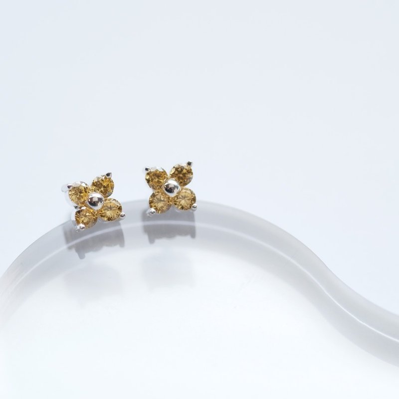 黄水晶 花朵 耳环 925银 - 耳环/耳夹 - 其他金属 黄色