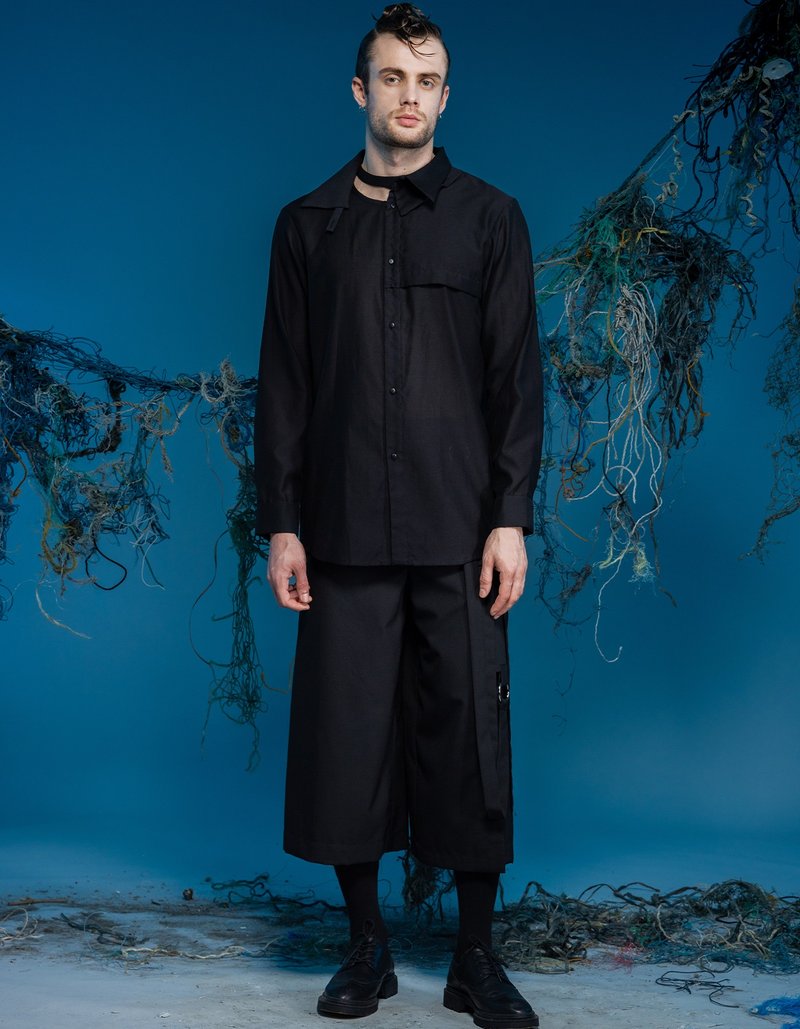 长袖衬衫/领口可变形/23AW-INF - 男装衬衫 - 棉 黑色