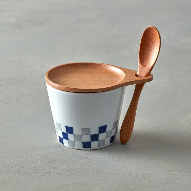 石丸波佐见烧 - 点心杯盘组 - 附匙 (3件式) - 小市松纹 - 茶具/茶杯 - 瓷 白色