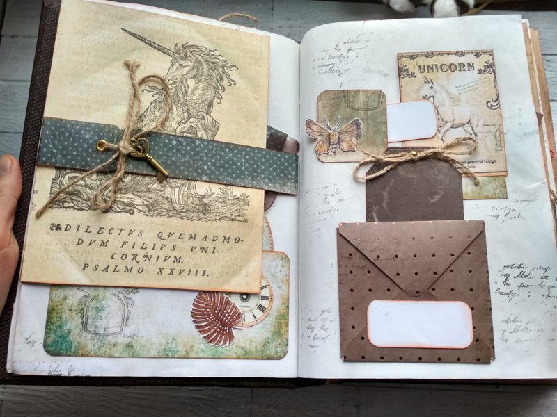 Huge unicorn junk journal Gothic journal handmade vintage old book - 笔记本/手帐 - 纸 黑色