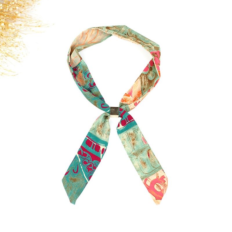 小牛村 Calf Village 手工小领巾 无铝线发带 古着 复古 {绝佳油彩画}【A-140】 - 丝巾 - 丝．绢 多色