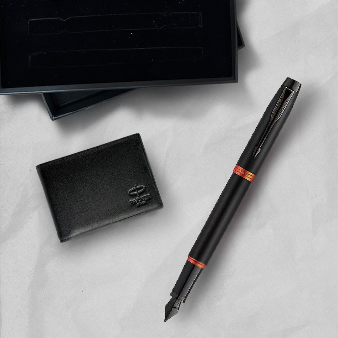 Parker 派克新IM 魅影黑(橘环)钢笔  牛皮短夹礼盒   免费刻字 - 钢笔 - 其他金属 黑色