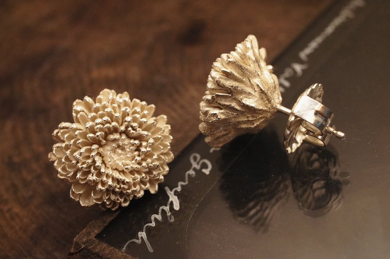 925 纯银法国小菊吉针耳环(大) - 手作(MW E1018) - 耳环/耳夹 - 纯银 银色