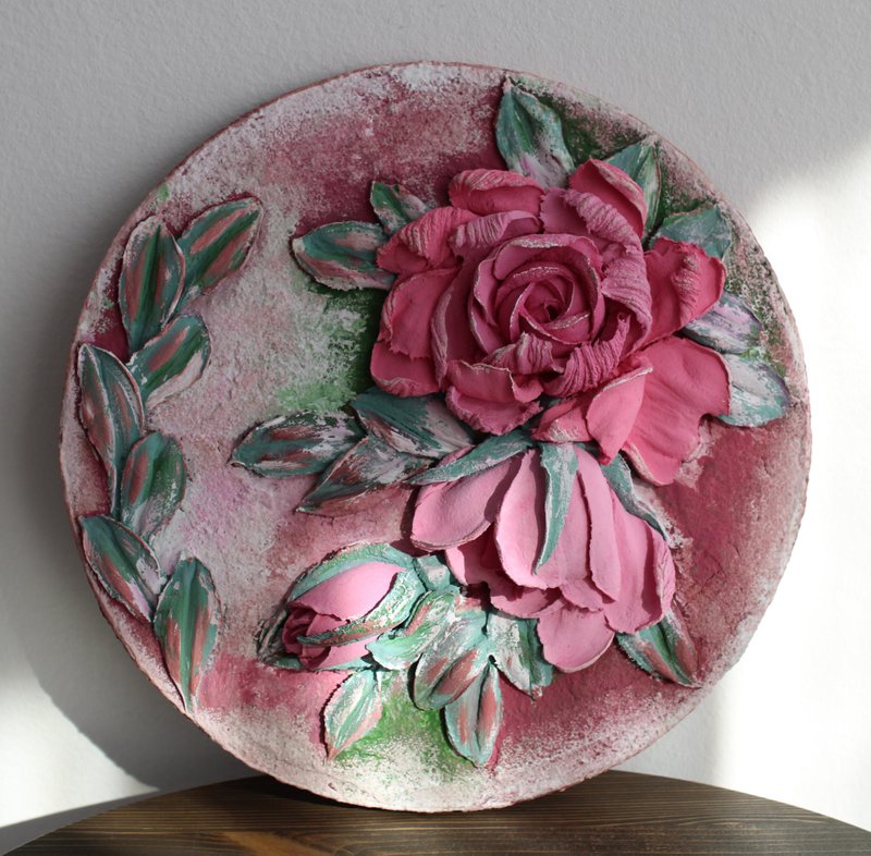 Roses painting, textured wall decor, floral art, gift idea. - 墙贴/壁贴 - 其他金属 