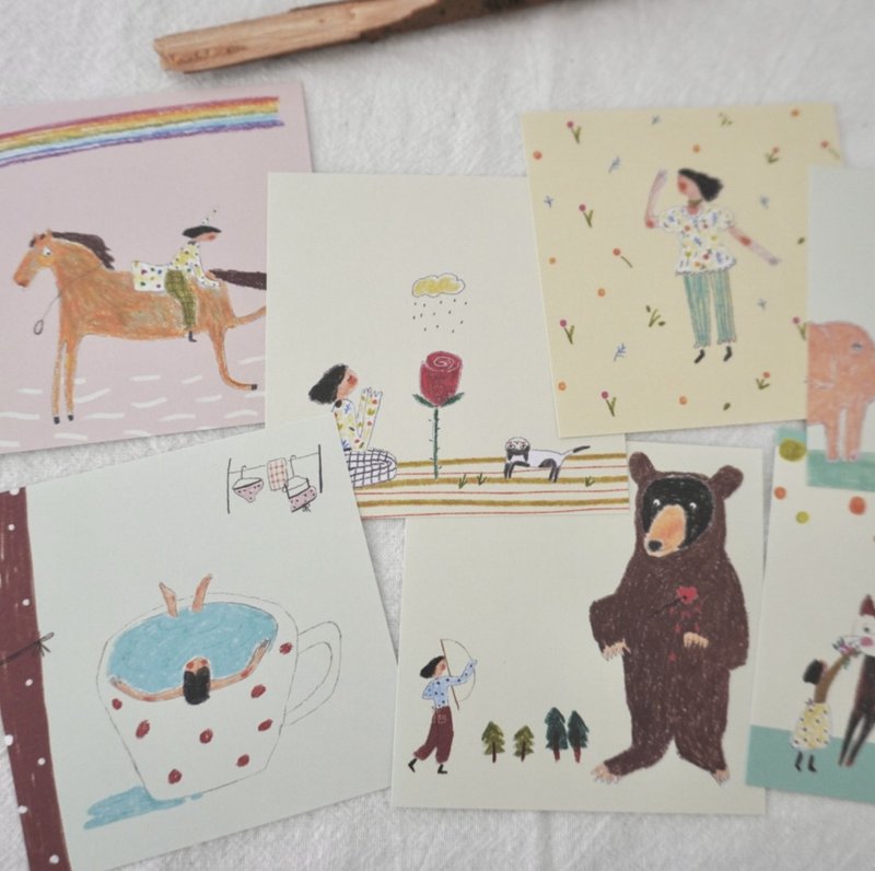 阳光彩虹小白马 塩系蠟筆畫 手帳飾り 方形 便簽套組 - 纸胶带 - 纸 多色