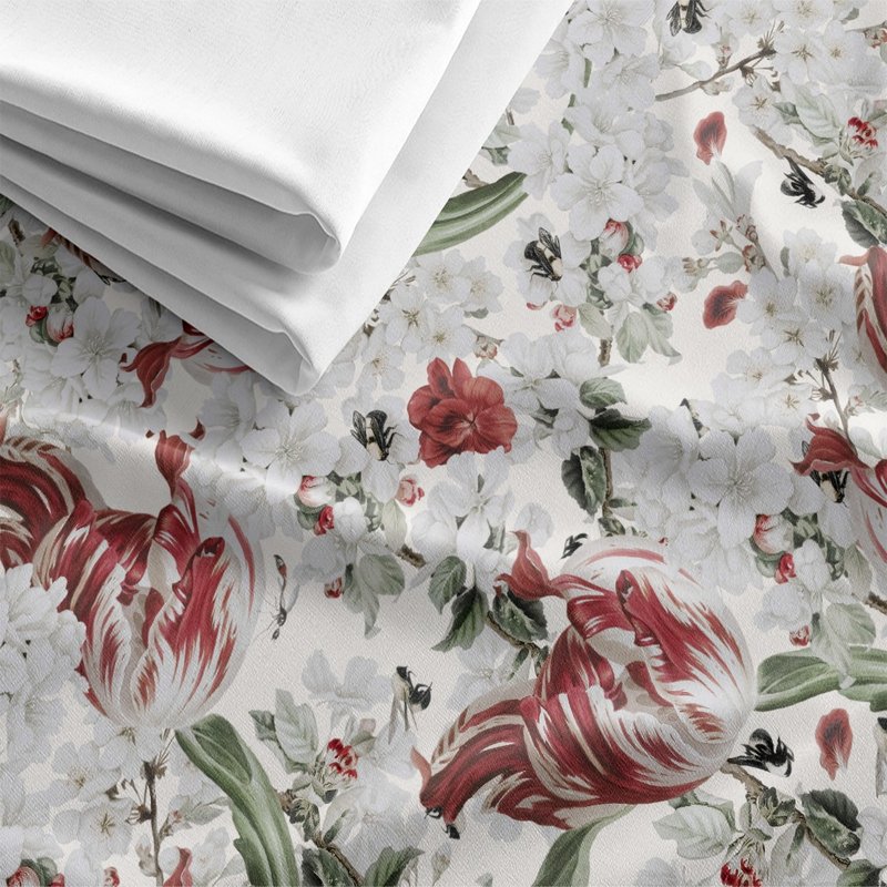 HC印花布料X多种材质 欧美花版 HC7007 云影郁香 郁金香 蜜蜂 - 其他 - 聚酯纤维 