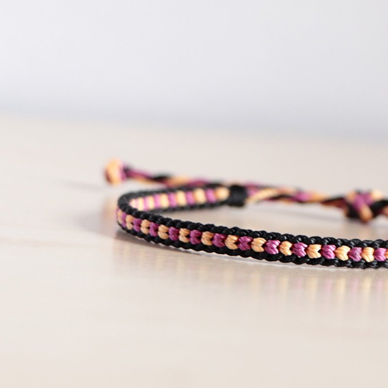 心有所属丨手作编织 伸缩款 蜡线手环 幸运绳 可调式-橘x紫红 - 手链/手环 - 防水材质 多色
