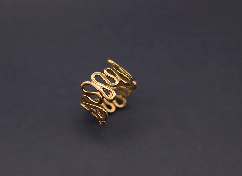 线条系列-曲曲黄铜戒 - 戒指 - 铜/黄铜 蓝色