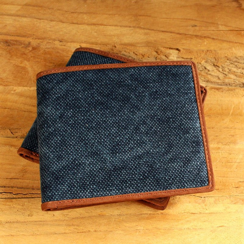 短夹 - Bifold Canvas - 蓝色 / 钱包 /皮包 - 皮夹/钱包 - 真皮 蓝色