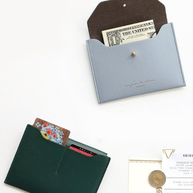 ICONIC 职人风格皮革票卡夹零钱包L-铁灰蓝,ICO52156 - 名片夹/名片盒 - 人造皮革 蓝色