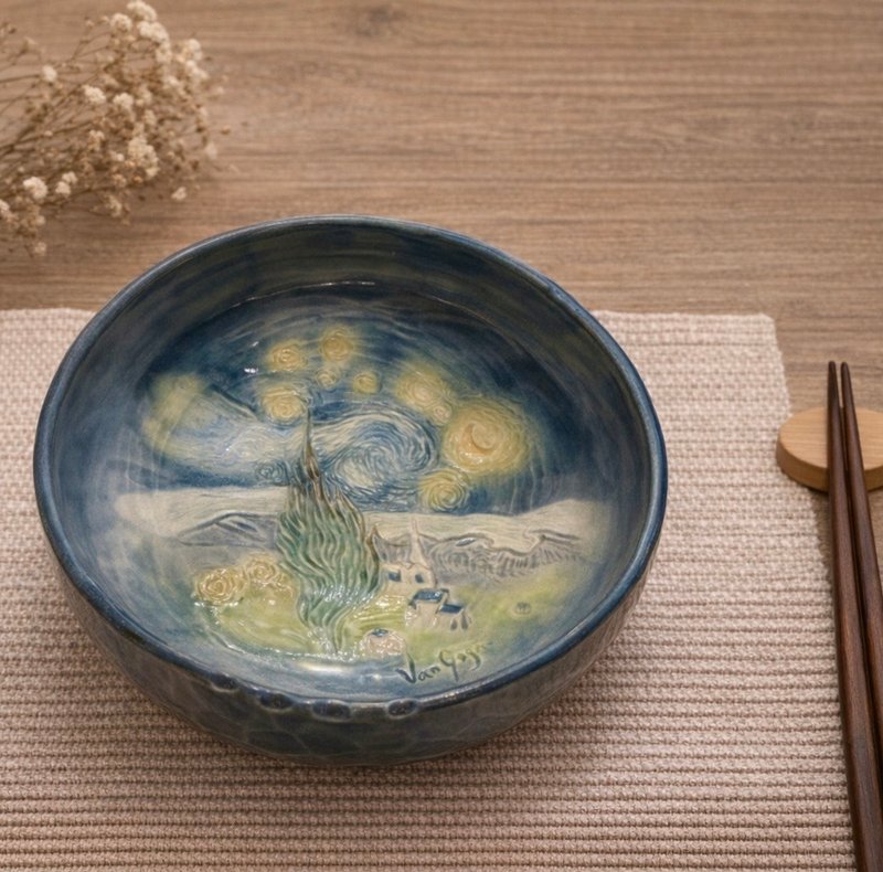 星夜手工陶艺小碟 - 浅碟/小碟子 - 陶 蓝色