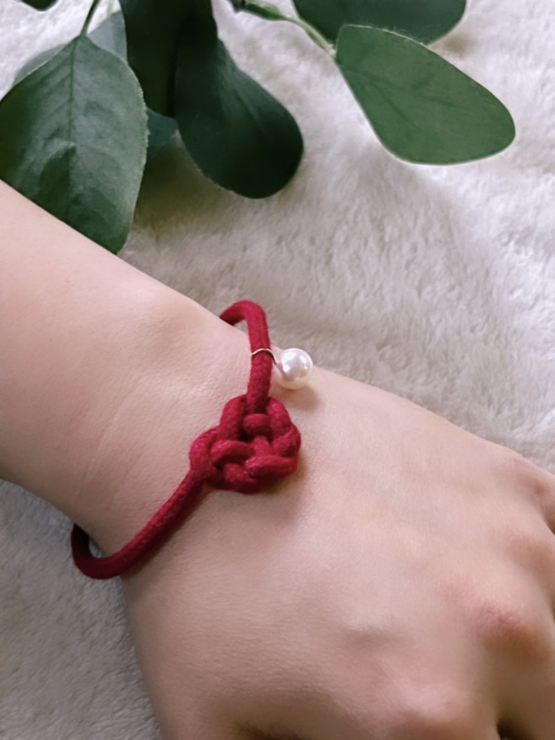 定制化礼物【My Wish】心型水引结手绳 Akoya珍珠限量版 - 手链/手环 - 珍珠 多色