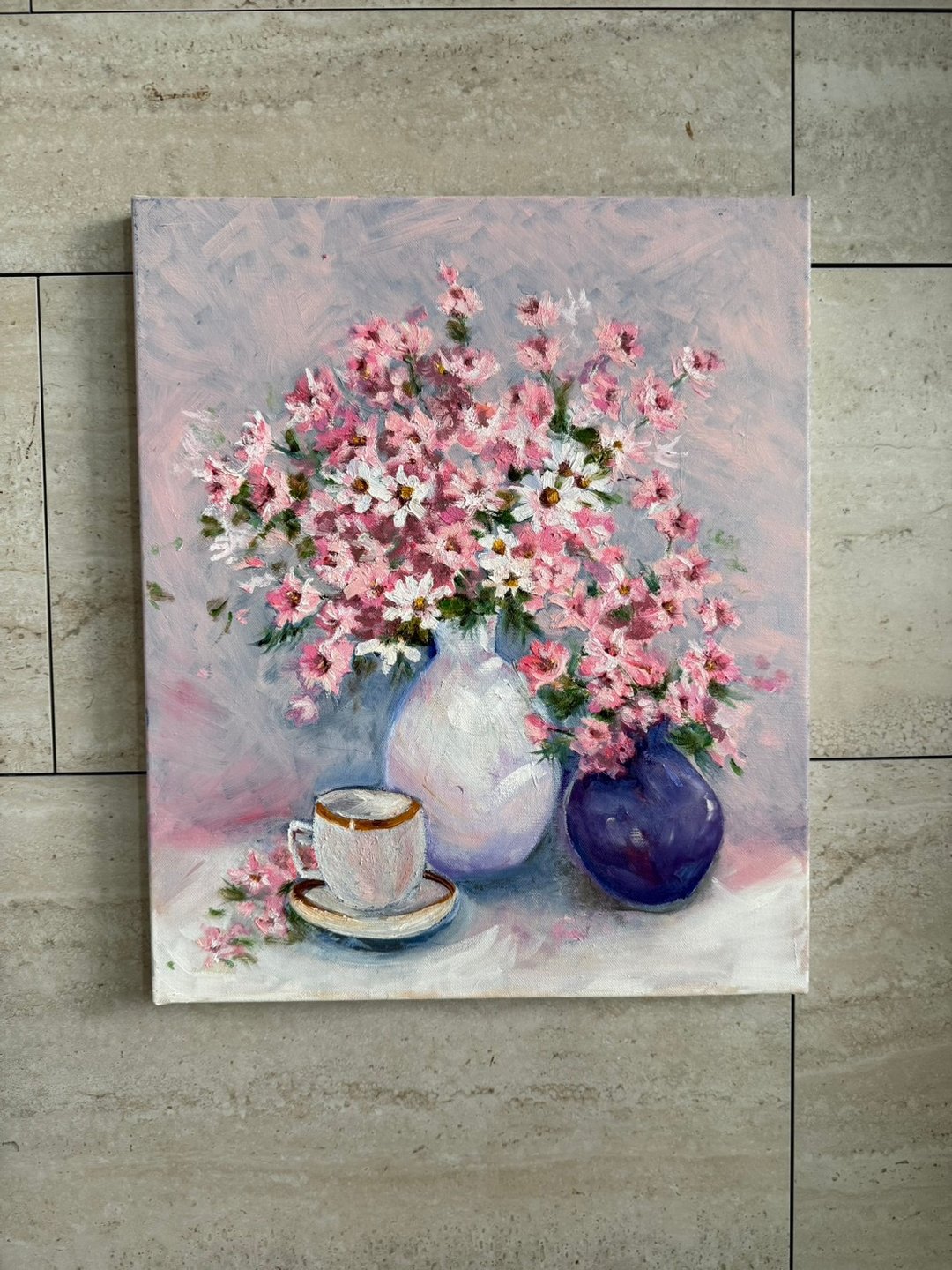 春日喃 - 粉白花卉油画 手绘原作 客厅摆饰 - 海报/装饰画/版画 - 棉 