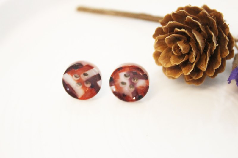 老林杂货Travelin-上海老纽扣系列 Afternoon tea 黑糖玛琪朵 耳针l耳夹 - 耳环/耳夹 - 其他金属 咖啡色