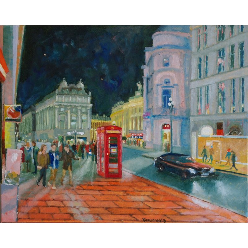 Night London Street Original Art Oil Painting Wall Decor London - 海报/装饰画/版画 - 其他材质 多色