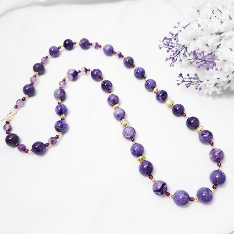 顶级 紫龙晶 玉化 石榴 紫牙乌 大红大紫 智慧 富贵 长项链 单品 - 项链 - 宝石 紫色