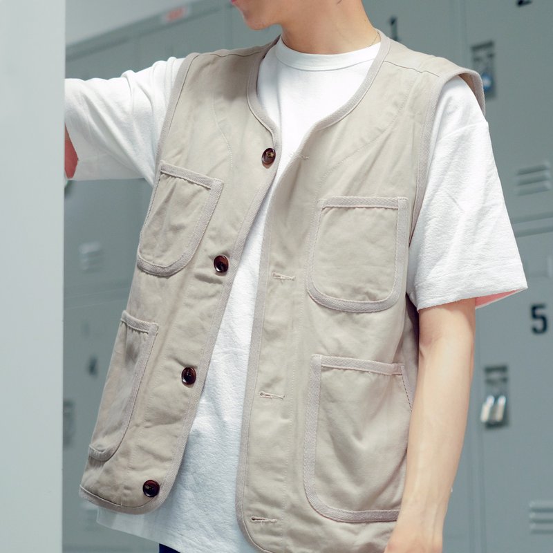 复古工装背心/情侣/简约/春夏 - 男装背心 - 棉．麻 绿色