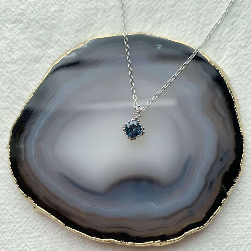 伦敦蓝托帕石925纯银简约风格项链 - 项链 - 宝石 银色