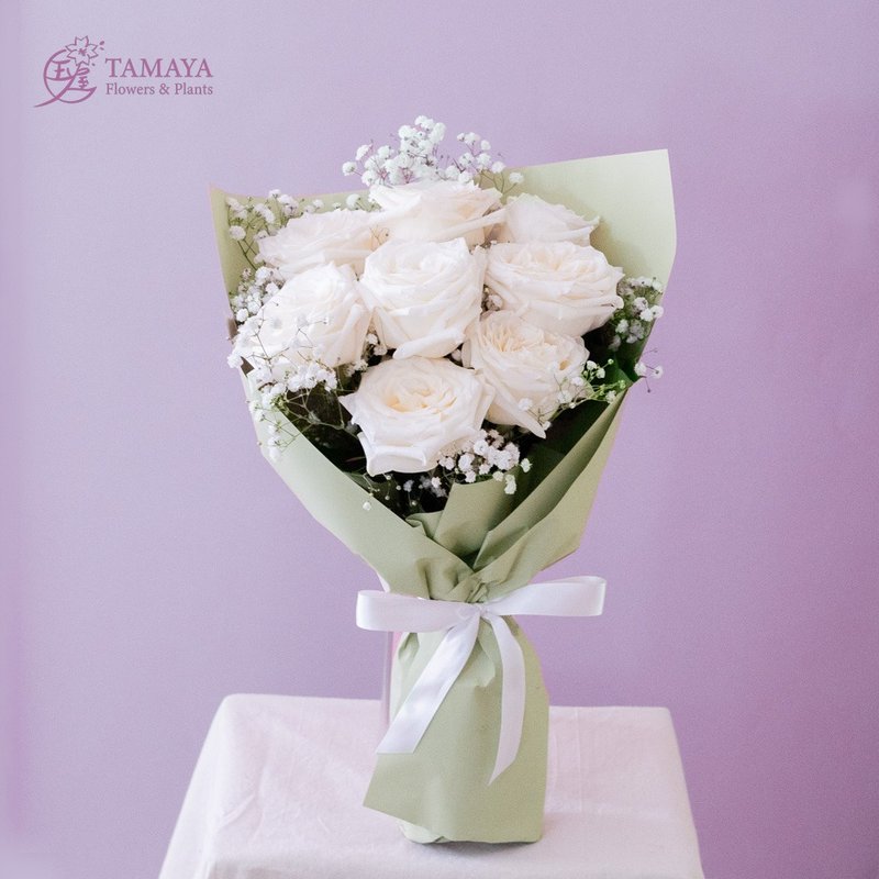 月光银白玫瑰花束 | 8朵 - 植栽/盆栽 - 植物．花 白色