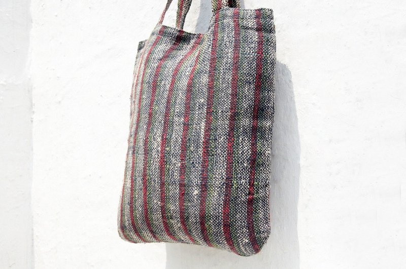 限量手工 天然棉麻手织布条纹轻便包 / 背包 / 侧背包 / 肩背包 / 旅行包 - 彩色直条纹 - 侧背包/斜挎包 - 棉．麻 多色