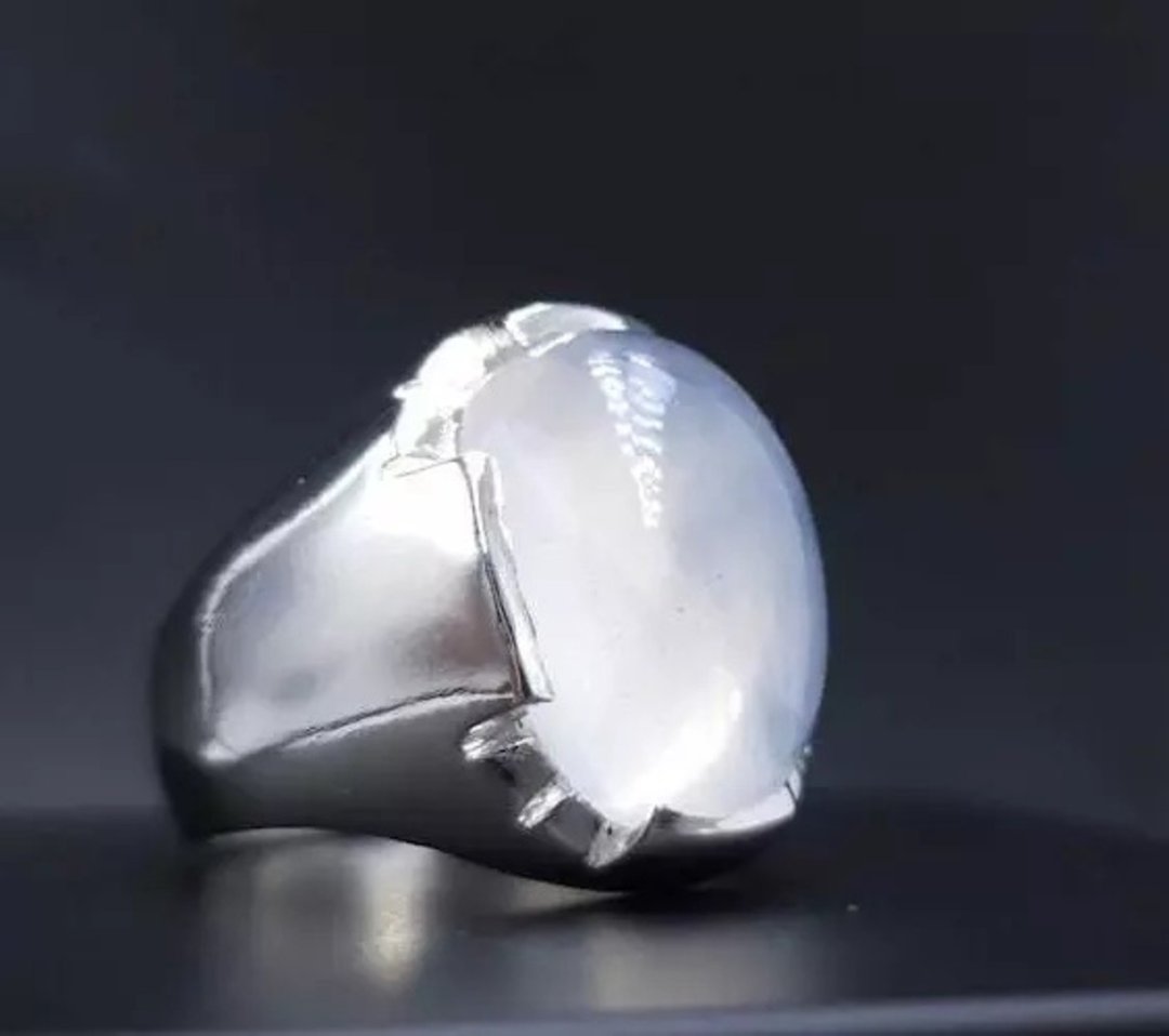 Dur e Najaf 男士戒指 月光石戒指 925 纯银 Bague Dur e Najaf Bague - 戒指 - 宝石 白色