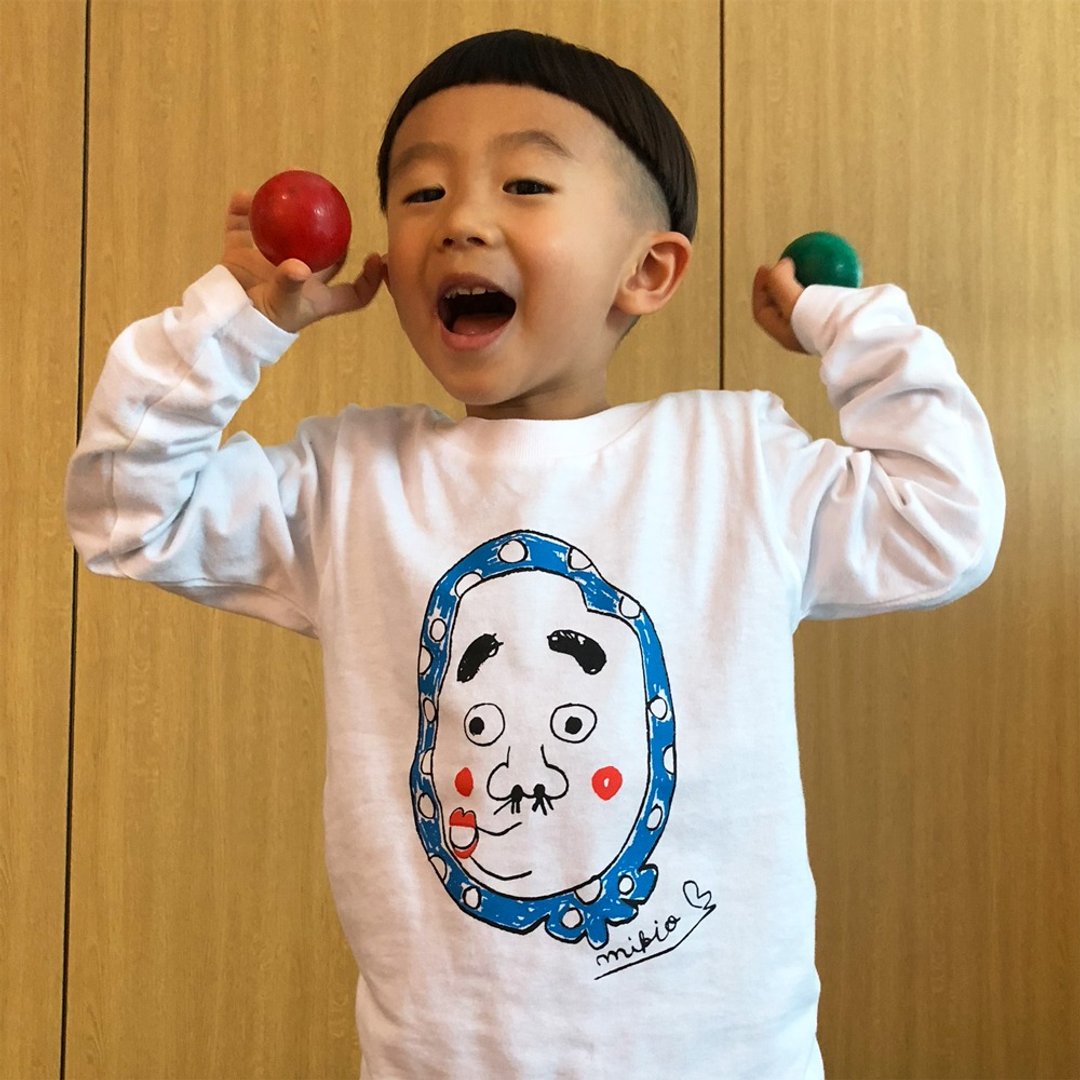 Hyottoko Kids Long Sleeve T-shirt White - 童装上衣 - 棉 白色