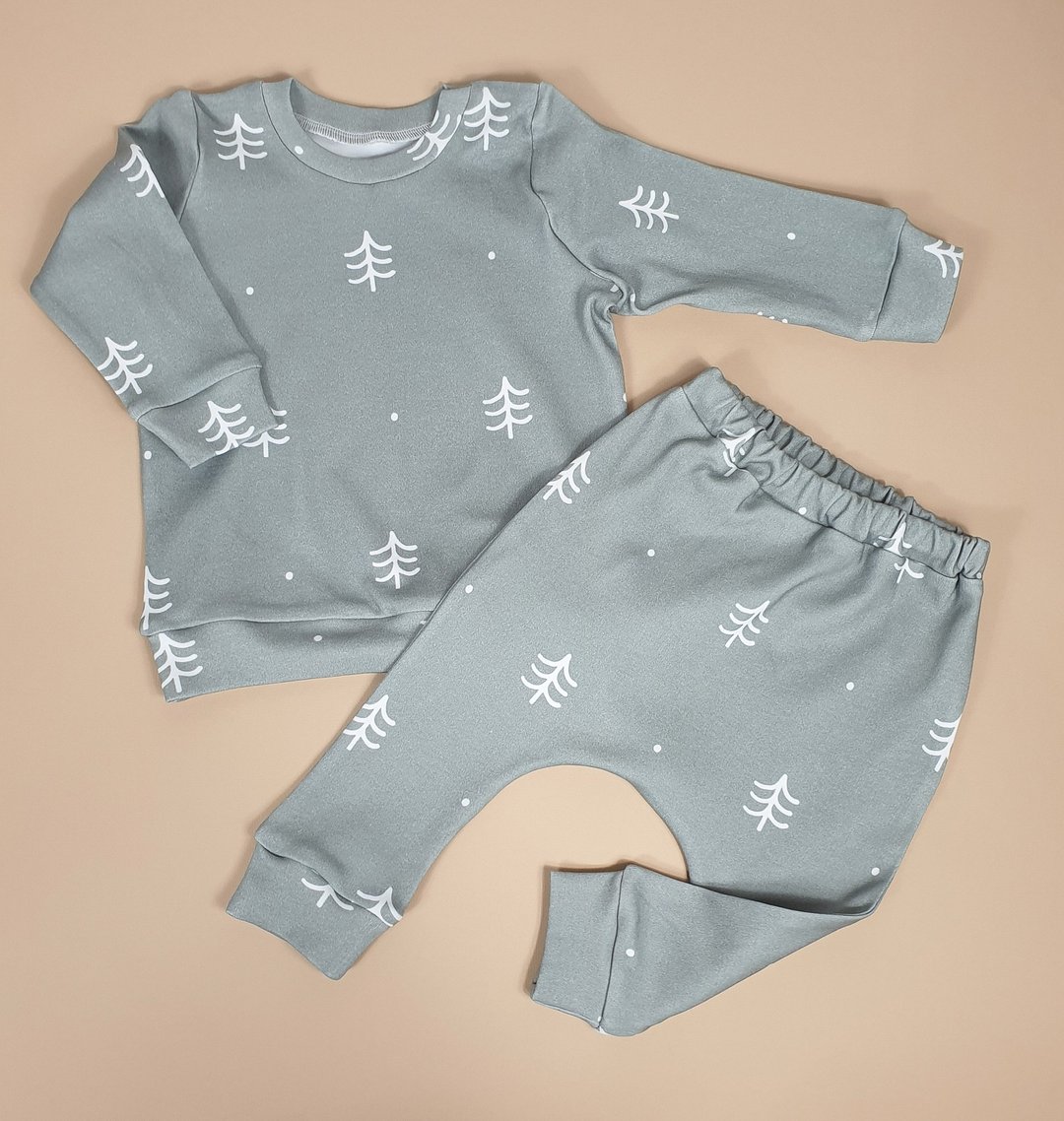 Christmas Trees baby outfit pants and sweatshirt size 3-6 months, Holiday cloth - 满月礼盒 - 棉 银色