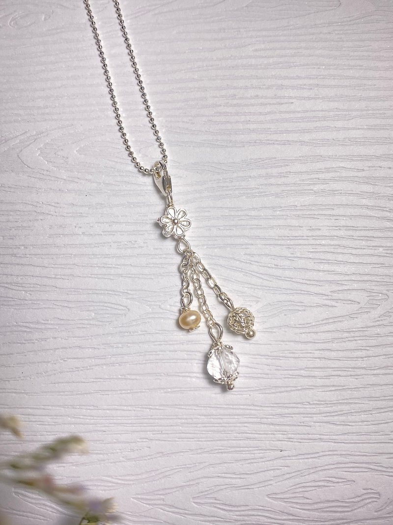 快速出货 天然白水晶x珍珠x925银项链 - 项链 - 其他材质 