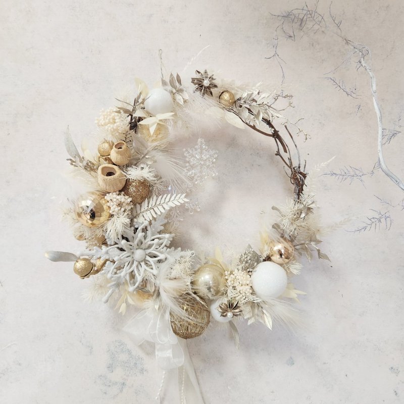 永夜森林花圈-白金款 永生雪松 圣诞礼物 交换礼物 - 干燥花/捧花 - 植物．花 白色