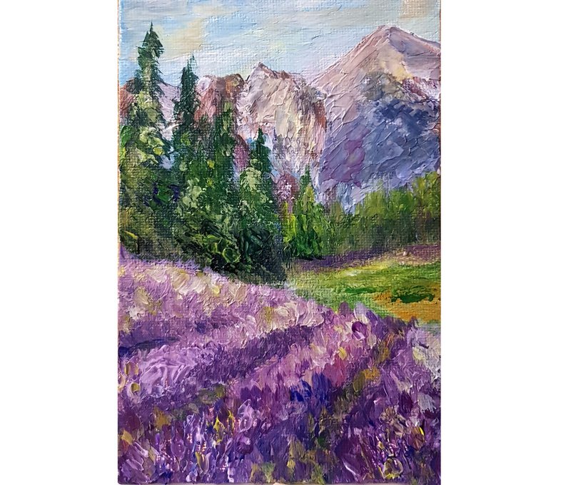 在画布上绘制/ 山地景观/ 薰衣草图片/ 欧洲风景 /山水画/油画创 - 海报/装饰画/版画 - 其他材质 紫色