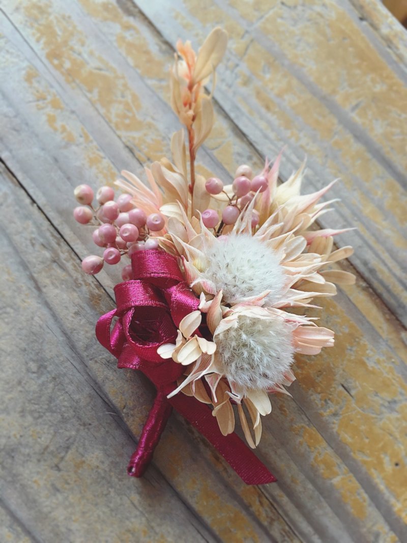 天然植物干燥花新郎胸花 - 胸针 - 植物．花 粉红色