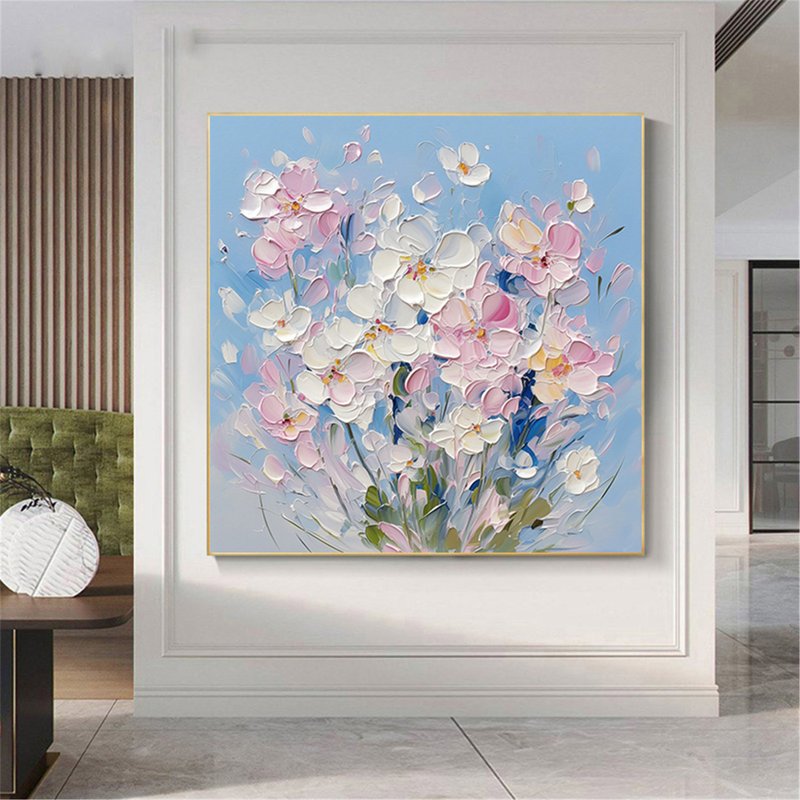 花语 手绘花卉装饰画肌理抽象画餐厅客厅挂画现代田园风治愈风 - 海报/装饰画/版画 - 亚麻 粉红色