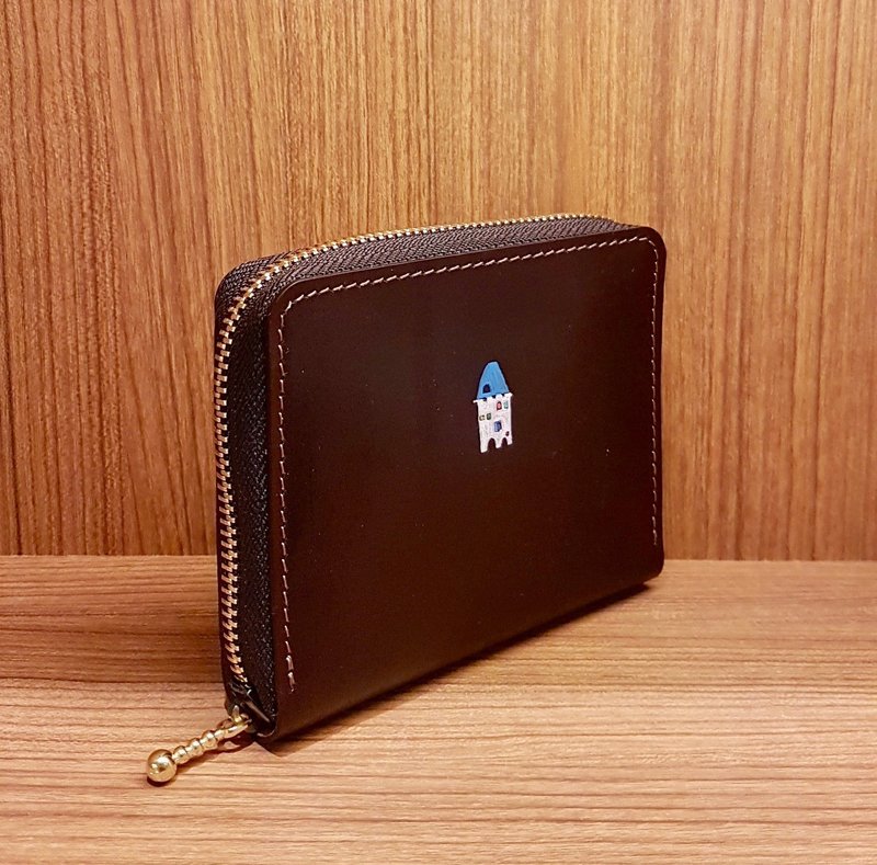 ㄇ字短夹【手绘款 】植楺咖啡色 - 皮夹/钱包 - 真皮 白色