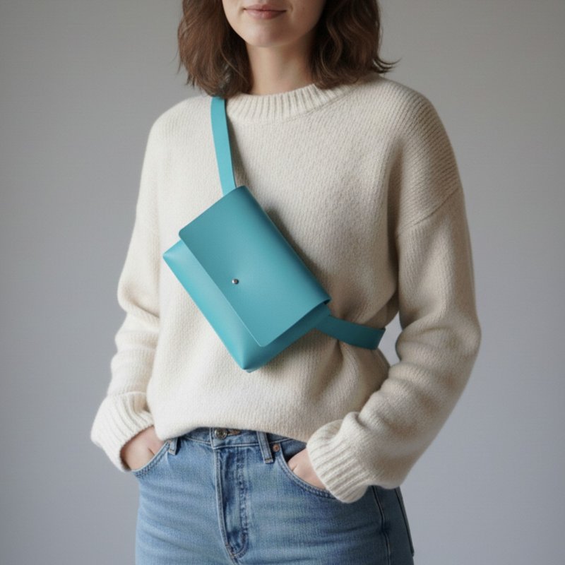 意大利皮革・天蓝色真皮斜背包 极简设计迷你包 - 侧背包/斜挎包 - 真皮 