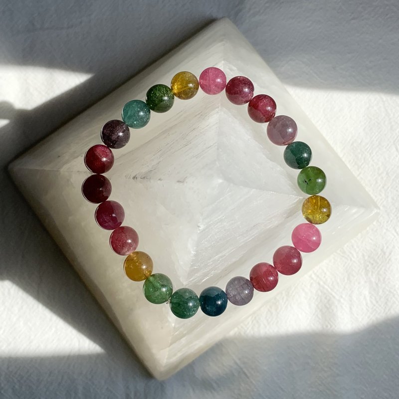 萤光色系 8.0 MM 彩虹碧玺手链 设计款式彩虹碧玺圆珠手链 - 手链/手环 - 半宝石 多色