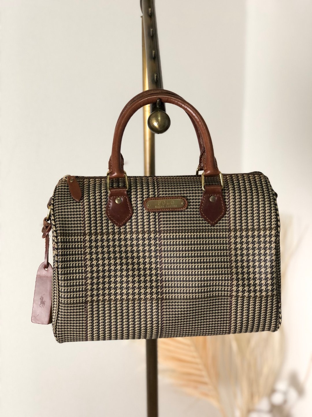 【日本直送，名牌二手包装】Ralph Lauren Glen格纹皮革迷你波士顿手袋棕vintage复古老epcyi6 - 手提包/手提袋 - 真皮 咖啡色