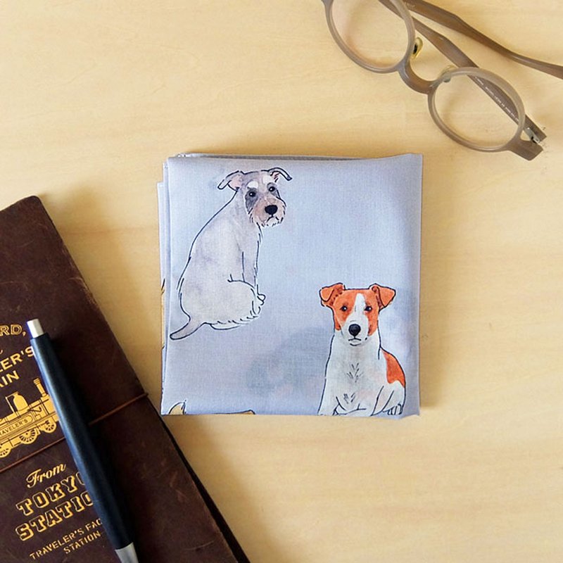 犬のハンカチ - 手帕/方巾 - 棉．麻 灰色