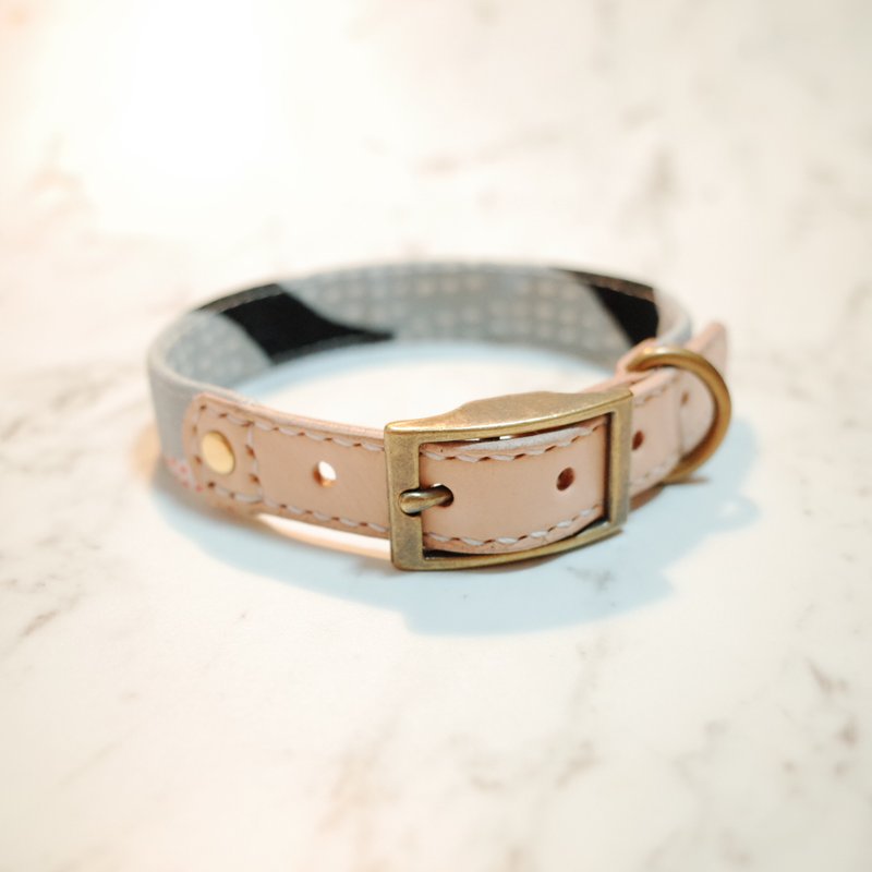 狗 M号 项圈 灰色 花语点点 日本布 附铃铛 可加购吊牌 - 项圈/牵绳 - 棉．麻 