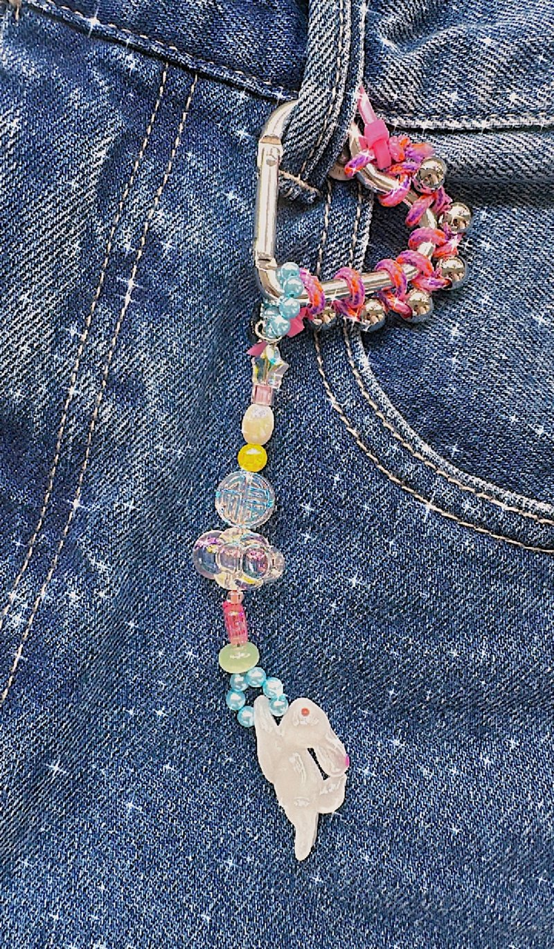 【定制礼物】玻璃 兔 情人 恋爱 电话包包挂饰| 吊饰 y2k - 挂绳/吊绳 - 其他材质 粉红色