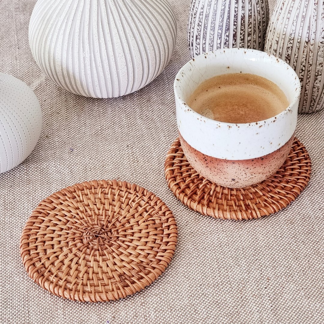 Coasters handcrafted from natural materials (rattan) 4 pcs/set - 杯垫 - 木头 