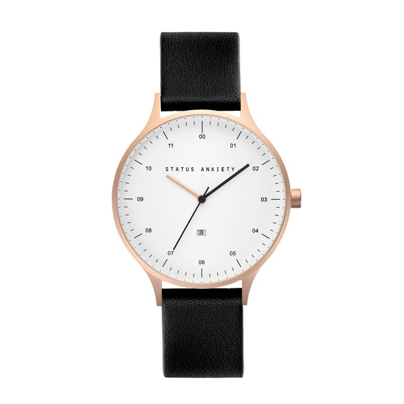 INERTIA 真皮腕表_Gold White-Black  / 玫瑰金白底-黒色表带 - 对表/情侣表 - 真皮 黑色