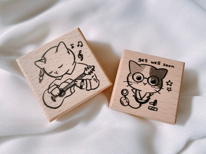 fluffyfruity 两件组 猫 疗愈 文具印章 香港设计 手帐 原创 - 印章/印台 - 木头 卡其色