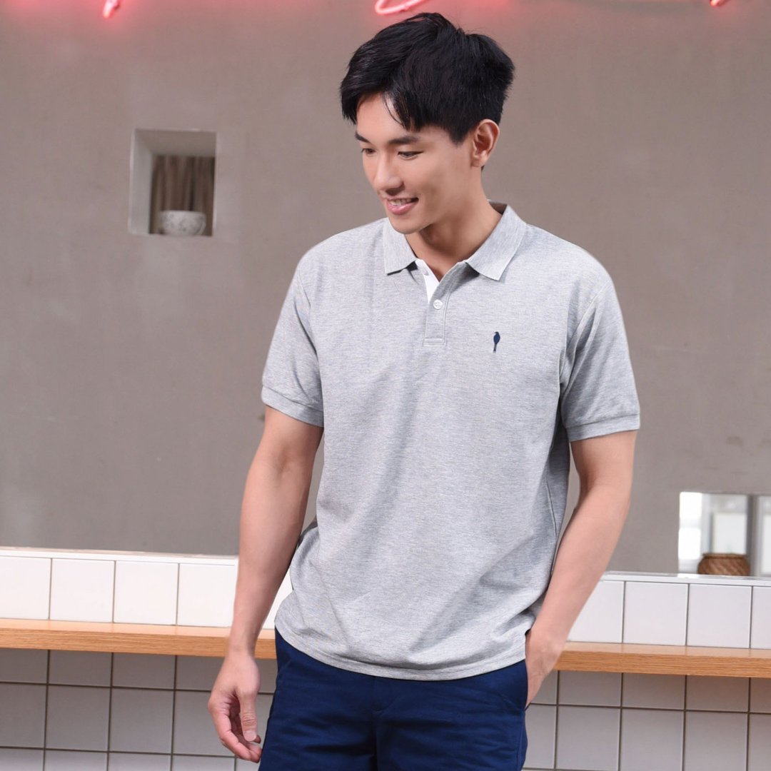 男版经典Polo∣白色开襟跳色蓝鹊电绣。云雾灰经典4色。透气亲肤 - 男装上衣/T 恤 - 棉 