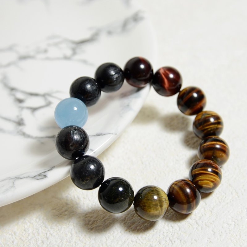 决策者 l 领袖魅力 l 海蓝宝 l 蓝闪石 l 红/黄虎眼 - 手链/手环 - 水晶 蓝色