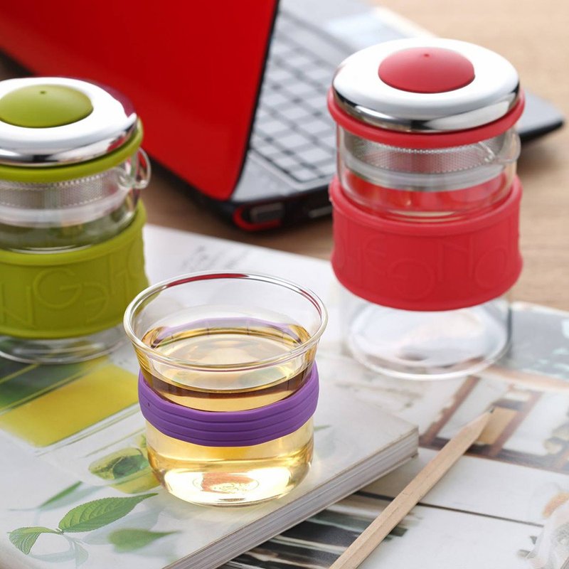 【台湾宜龙】便利时尚盖滤系列_滤泡杯壶组(1壶2杯;壶400ml;五色) - 茶具/茶杯 - 玻璃 绿色