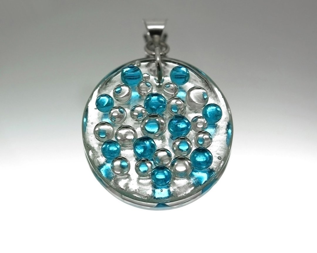 Ocean necklace for women Glass Art water drops Air bubbles underwater pendant - 项链 - 玻璃 蓝色