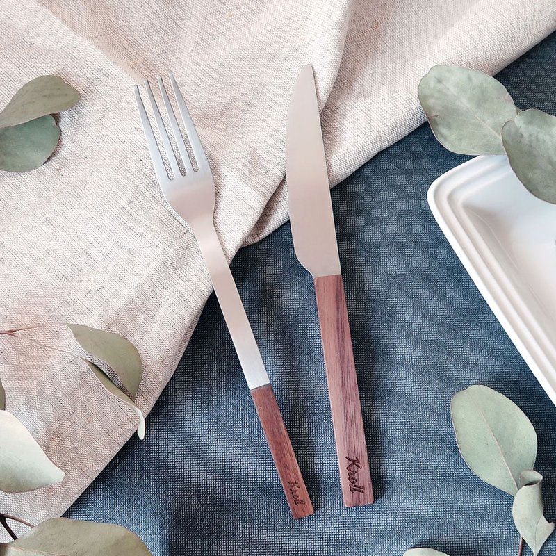 【KROLL】家用刀叉组 / 胡桃木 (钛金西餐刀+纯钛家用叉子) - 餐刀/叉/匙组合 - 其他金属 银色