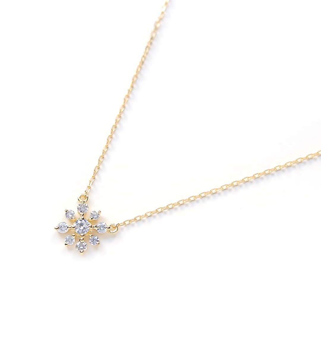 9颗钻石点缀的雪花K18项链 ~Diamond collection~ - 项链 - 宝石 金色