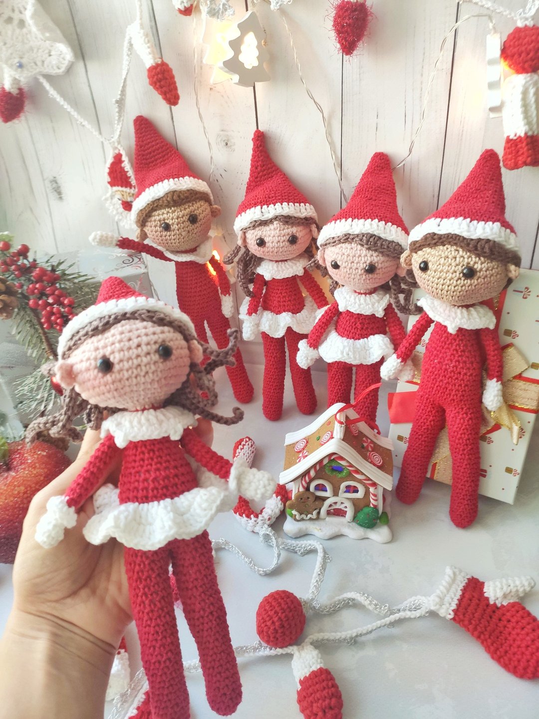 Christmas Elf doll 圣诞精灵娃娃 Buddy Elf Amigurumi Elf - 玩偶/公仔 - 棉 红色